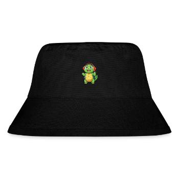 Schildkröte Lustige Zeichentrickfigur Kopfhörer Musik - Stanley/Stella recycelter Bucket Hat - Schwarz - Vorne