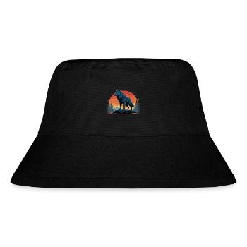 Wolf heult Goldene Stunde Landschaftsillustration - Stanley/Stella recycelter Bucket Hat - Schwarz - Vorne