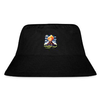 active volcano with ash cloud and lava flows - Stanley/Stella Recycled Bucket Hat - black - Front