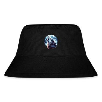 Wolf heult den Vollmond an - Stanley/Stella recycelter Bucket Hat - Schwarz - Vorne