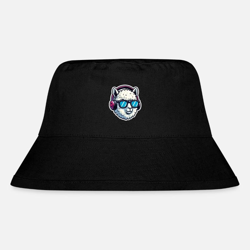 Alpaka mit Sonnenbrille und Kopfhörern - Stanley/Stella recycelter Bucket Hat - Schwarz