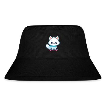 Weißer Fuchs auf blauem Skateboard - Stanley/Stella recycelter Bucket Hat - Schwarz - Vorne