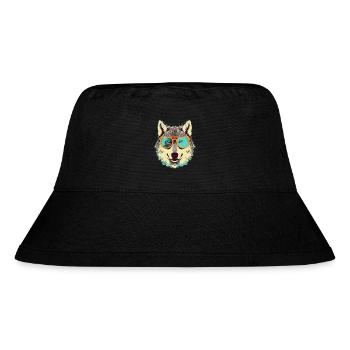 Grauer Wolf im Retro-Sonnenbrillenrahmen Wolves Graphic - Stanley/Stella recycelter Bucket Hat - Schwarz - Vorne