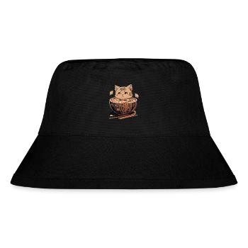 Kawaii Neko Cat Eating Ramen Noodles Japanese Food - Stanley/Stella Recycled Bucket Hat - black - Front