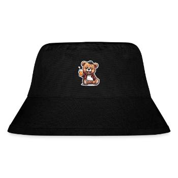 Lässiger Teddy mit Bier - Stanley/Stella recycelter Bucket Hat - Schwarz - Vorne