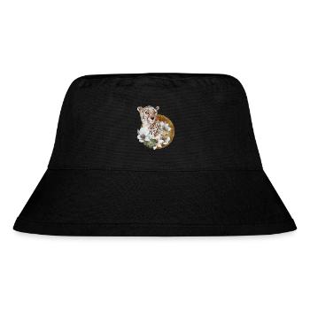 Leopard mit Gold und Blüten - Stanley/Stella recycelter Bucket Hat - Schwarz - Vorne