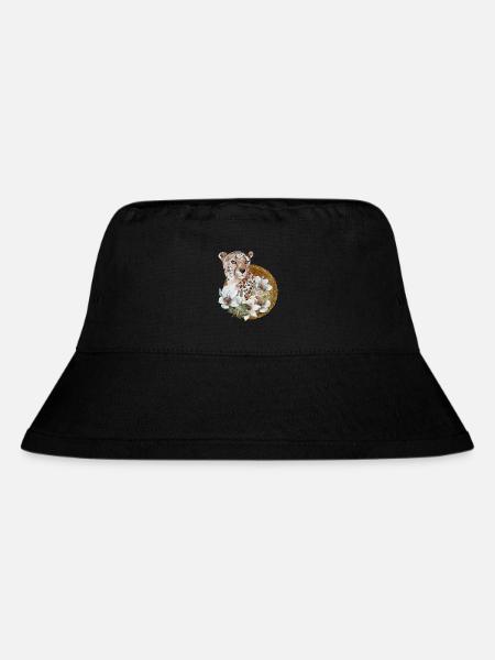 Leopard mit Gold und Blüten - Stanley/Stella recycelter Bucket Hat - Schwarz