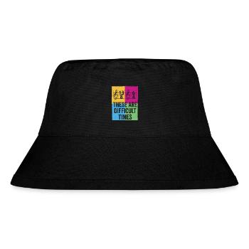 Dies sind schwierige Zeiten lustiges Musik-Wortspiel - Stanley/Stella recycelter Bucket Hat - Schwarz - Vorne