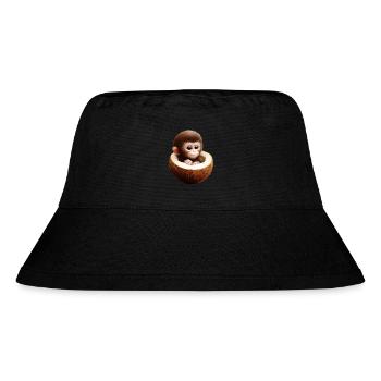 Affe in einer Kokosnuss - Stanley/Stella recycelter Bucket Hat - Schwarz - Vorne