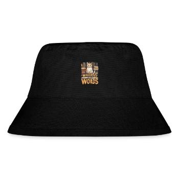 Whiskers and Words': Where curiosity about cosiness - Stanley/Stella Recycled Bucket Hat - black - Front