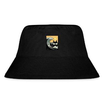 Japan Große Welle Kanagawa Strand Retro Katze - Stanley/Stella recycelter Bucket Hat - Schwarz - Vorne