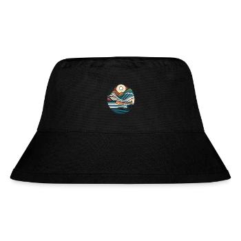 Bergabenteuer: Kanu und Berge Linienkunst - Stanley/Stella recycelter Bucket Hat - Schwarz - Vorne