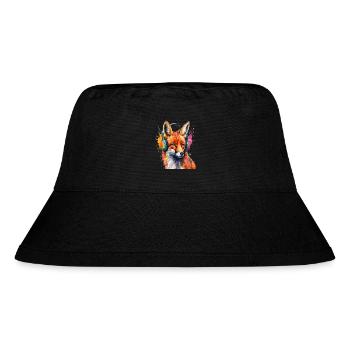 Fuchs Kopfhörer Musik Bunt Tier Design Print - Stanley/Stella recycelter Bucket Hat - Schwarz - Vorne