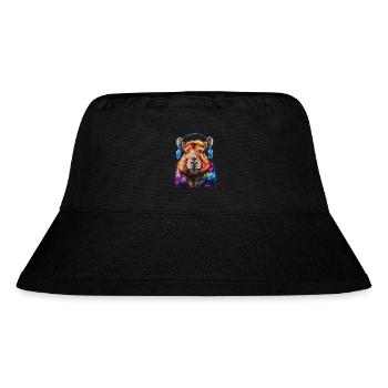 Capybara Kopfhörer Capy Bunt Tier Design Print - Stanley/Stella recycelter Bucket Hat - Schwarz - Vorne