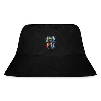 Dobermann Kopfhörer Hund Lustig Tier Design Print - Stanley/Stella recycelter Bucket Hat - Schwarz - Vorne