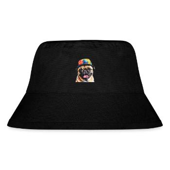 Pug Snapback Cap Dog Colorful Funny Design Print - Stanley/Stella Recycled Bucket Hat - black - Front