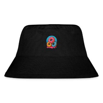 Drei bunte Donuts mit Glasur und Streuseln - Stanley/Stella recycelter Bucket Hat - Schwarz - Vorne
