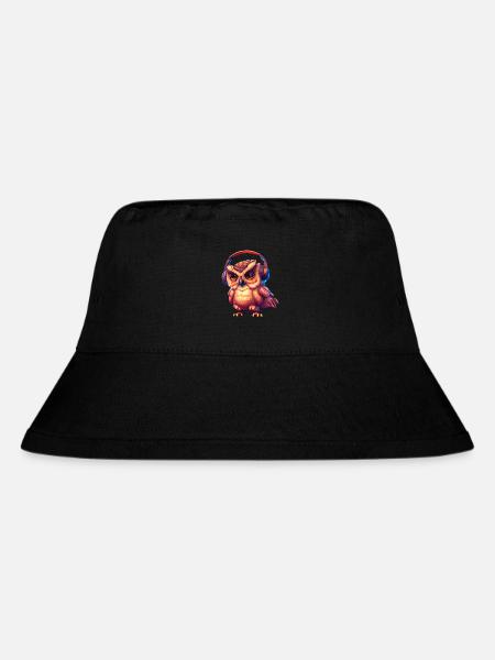 Eule mit Kopfhörer - Stanley/Stella recycelter Bucket Hat - Schwarz