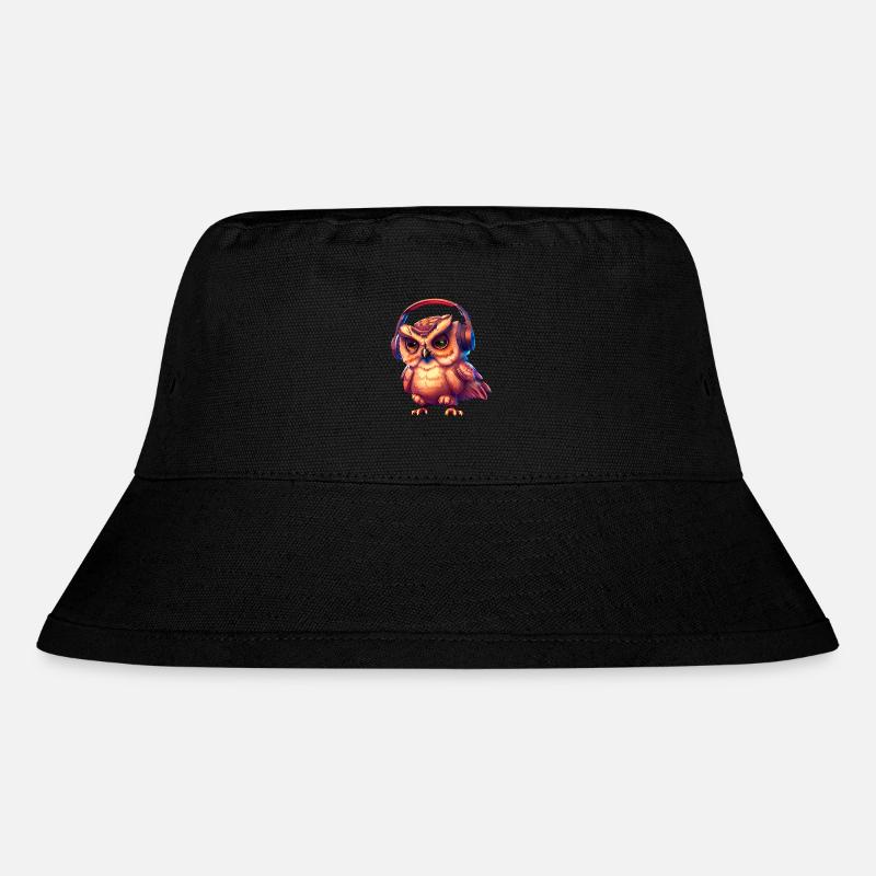 Eule mit Kopfhörer - Stanley/Stella recycelter Bucket Hat - Schwarz