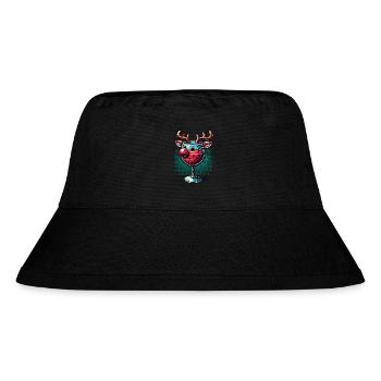Weinglas Rentier Mit Weihnachtlichem Flair - Stanley/Stella recycelter Bucket Hat - Schwarz - Vorne