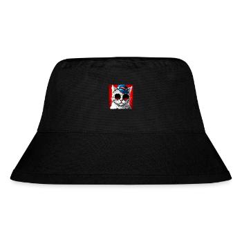 Stilvolle Katze mit Sonnenbrille und Zylinder - Stanley/Stella recycelter Bucket Hat - Schwarz - Vorne