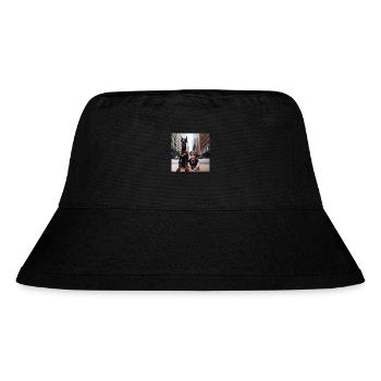 Baby mit gold Kette - Stanley/Stella recycelter Bucket Hat - Schwarz - Vorne