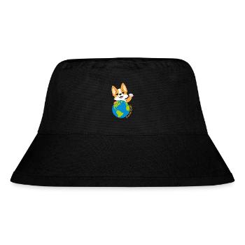 Corgi mit Weltkugel - Stanley/Stella recycelter Bucket Hat - Schwarz - Vorne