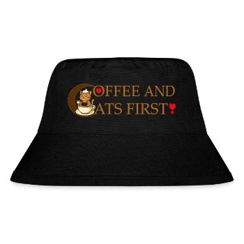 Kaffee und Katzen zuerst - Stanley/Stella recycelter Bucket Hat - Schwarz - Vorne