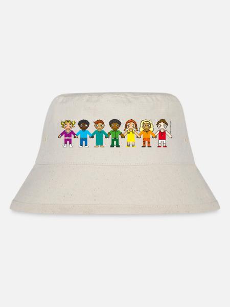 Kindertasse REGENBOGEN Schulanfang Kindergarten - Stanley/Stella recycelter Bucket Hat - Naturweiß