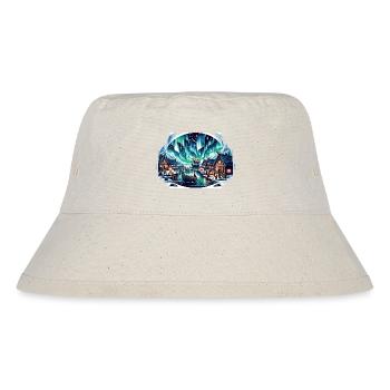 Nordisches Dorf bei Nacht unter dem Polarlicht - Stanley/Stella recycelter Bucket Hat - Naturweiß - Vorne