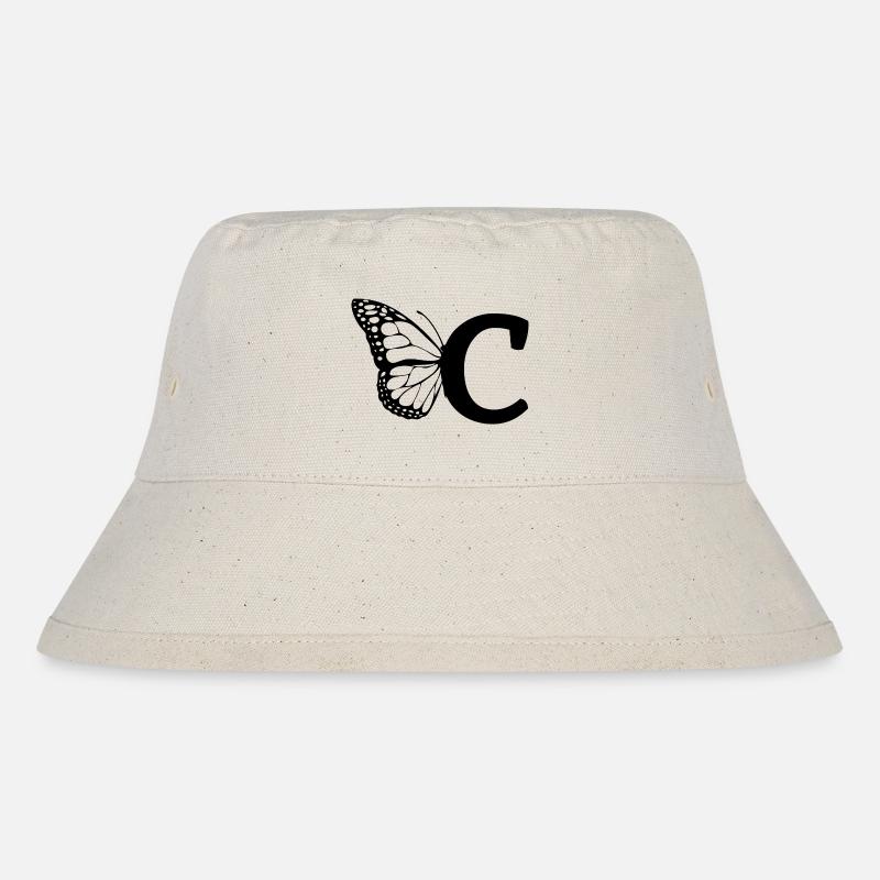 Buchstabe C Schmetterling - Stanley/Stella recycelter Bucket Hat - Naturweiß