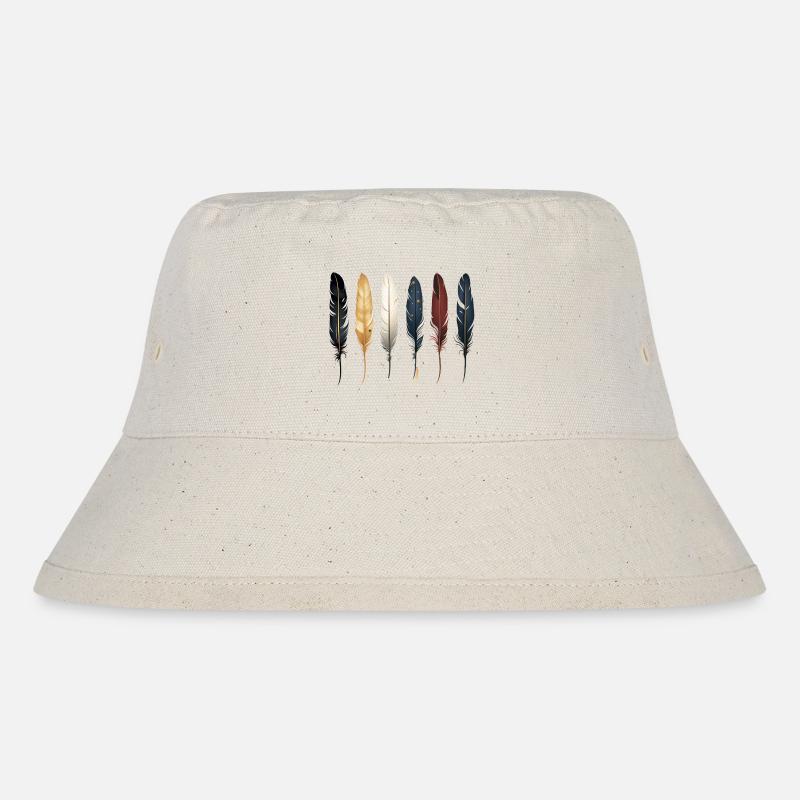 6 einzelne Federn nebeneinander, Indianer, Muster - Stanley/Stella recycelter Bucket Hat - Naturweiß