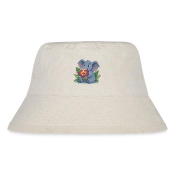 Elefant mit Hibiskusblüte - Stanley/Stella recycelter Bucket Hat - Naturweiß - Vorne