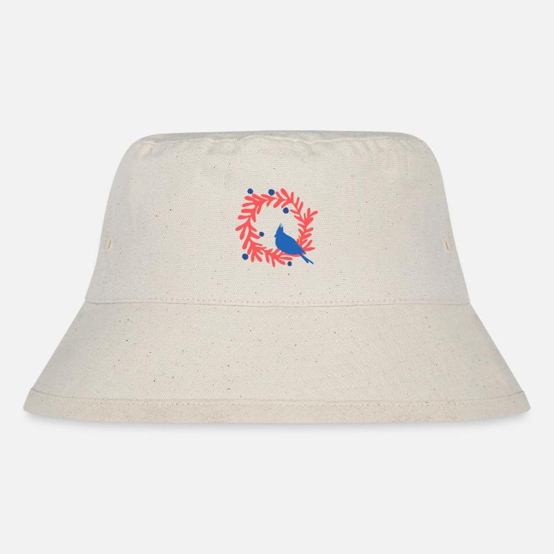 Weihnachtsbild, blauer Vogel auf rotem Kranz - Stanley/Stella recycelter Bucket Hat - Naturweiß