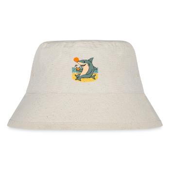 Sandhai mit Strandgetränk - Stanley/Stella recycelter Bucket Hat - Naturweiß - Vorne