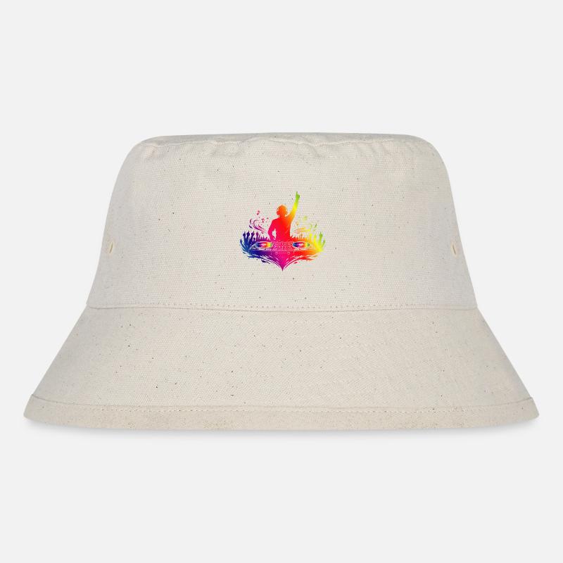Bunter DJ mit Turntables und Beats - Stanley/Stella recycelter Bucket Hat - Naturweiß