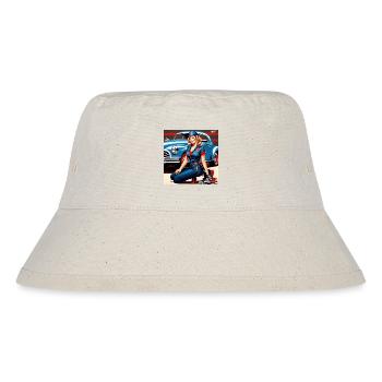 Pinup im Retrowagen Blau - Stanley/Stella recycelter Bucket Hat - Naturweiß - Vorne