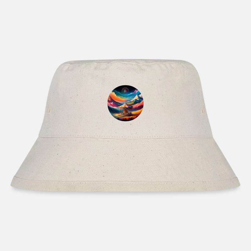 Bunte Berg Landschaft mit Karussell Pferden - Stanley/Stella recycelter Bucket Hat - Naturweiß