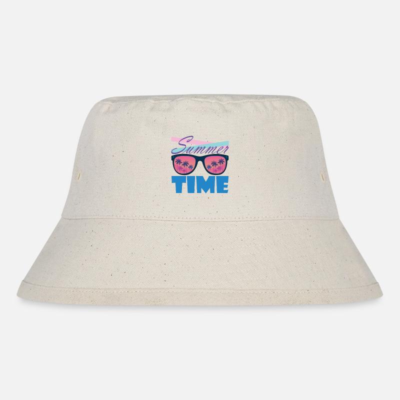 Sommerzeit Palmen-Sonnenbrille - Stanley/Stella recycelter Bucket Hat - Naturweiß