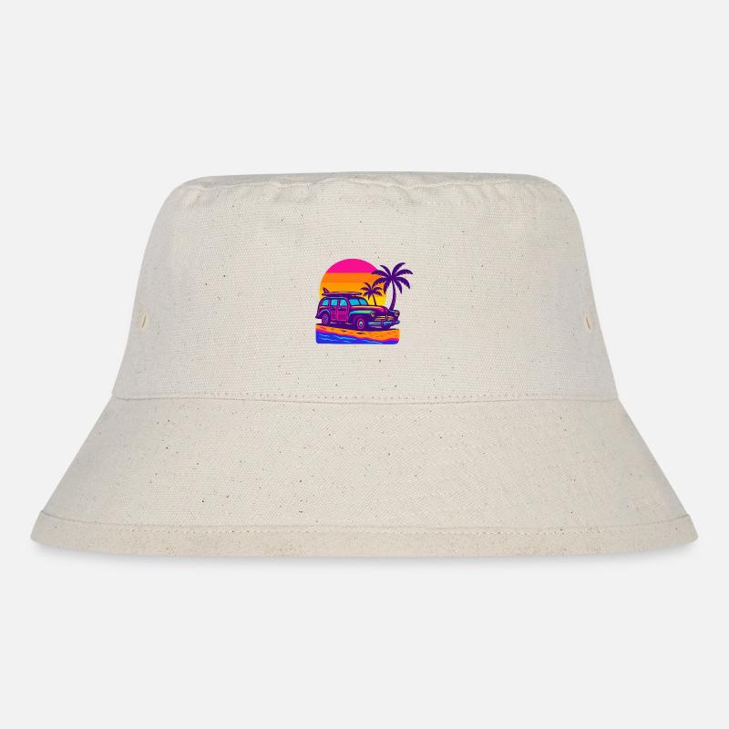 Retro Neon Strandurlaub mit Surfbrett Surf Woody - Stanley/Stella recycelter Bucket Hat - Naturweiß
