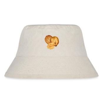 Detailreiche Walnuss mit geöffneter Nuss - Stanley/Stella recycelter Bucket Hat - Naturweiß - Vorne