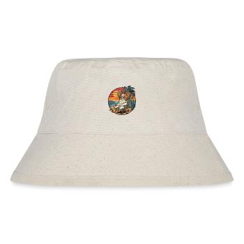 Lustiger Papillon-Hund am Strand, Sommerurlaub Sonnenuntergang - Stanley/Stella recycelter Bucket Hat - Naturweiß - Vorne