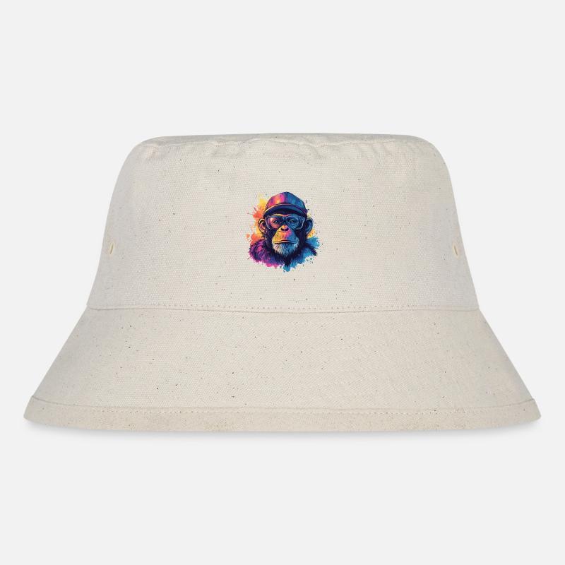 Watercolor Hipster Monkey - Stanley/Stella Recycled Bucket Hat - natural