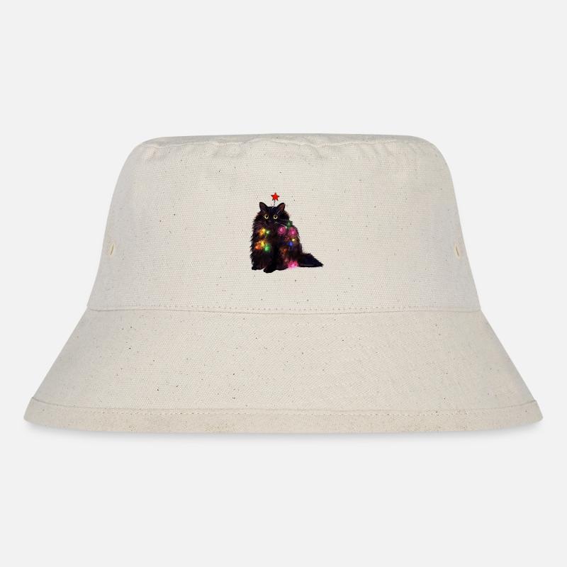 Weihnachtsbeleuchtung Katzen-T-Shirt - Stanley/Stella recycelter Bucket Hat - Naturweiß