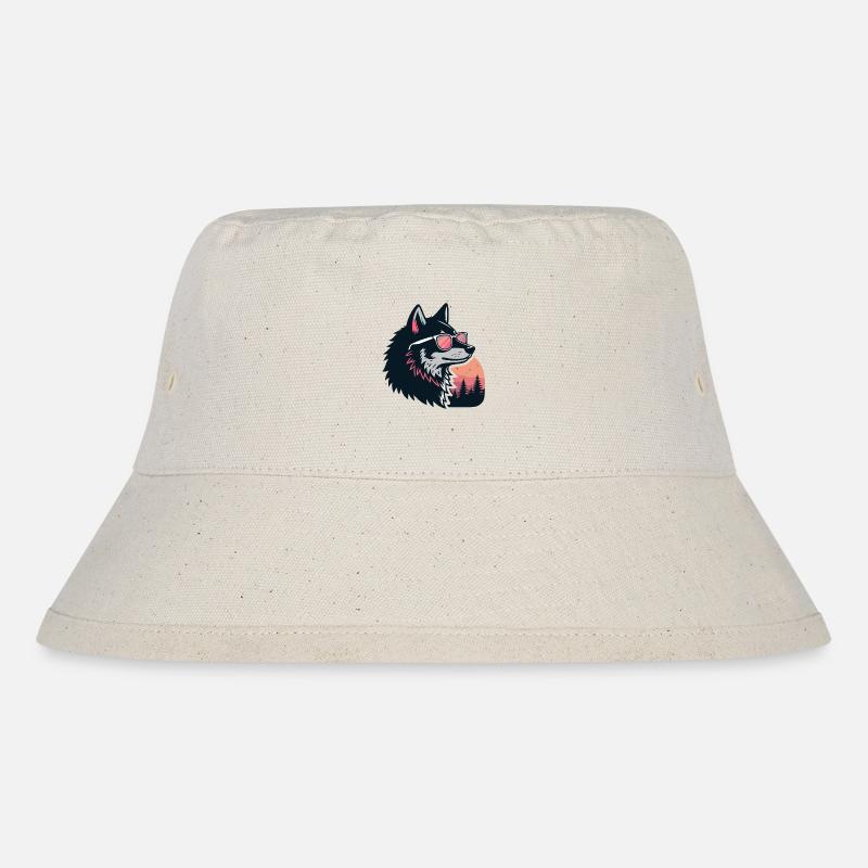 Schicker Wolf in der Sonne und Brille - Stanley/Stella recycelter Bucket Hat - Naturweiß