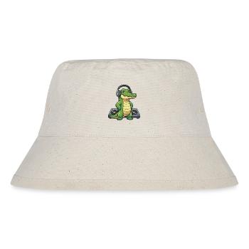 Kroko DJ mit Kopfhörern - Stanley/Stella recycelter Bucket Hat - Naturweiß - Vorne