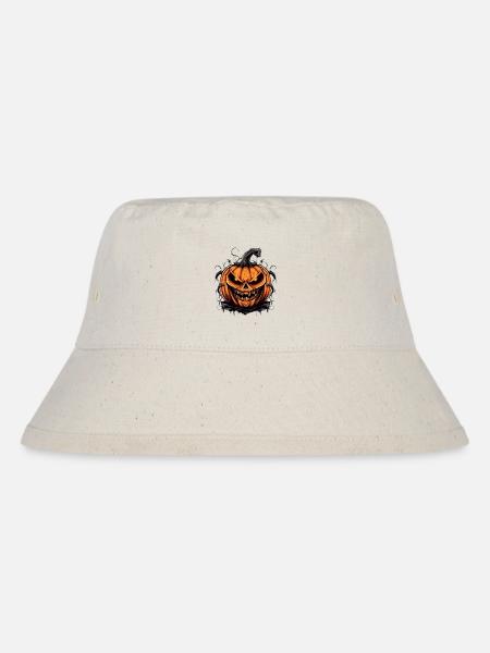 Gruselige Kürbismaske mit Dämonenblick - Stanley/Stella recycelter Bucket Hat - Naturweiß