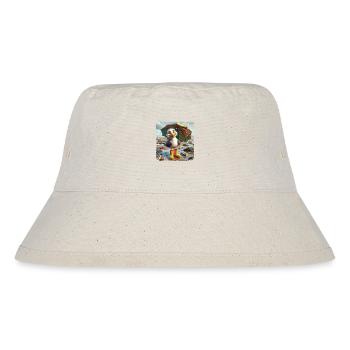 Fröhliche Möwe mit Gummistiefel und Regenschirm - Stanley/Stella recycelter Bucket Hat - Naturweiß - Vorne