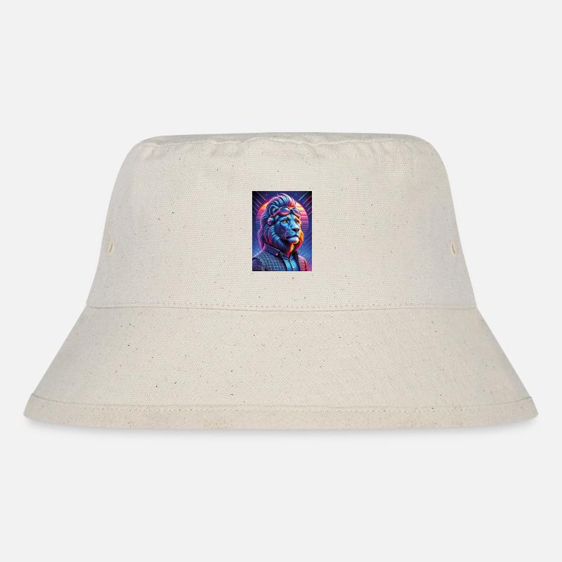 Neon Cyber Löwe mit Sonnenbrille - Stanley/Stella recycelter Bucket Hat - Naturweiß