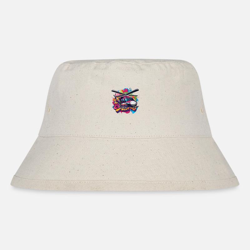 Ein farbenfroher Graffiti Hubschrauber - Stanley/Stella recycelter Bucket Hat - Naturweiß